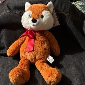 Finley Orange and White Fox Plush with Red Bow